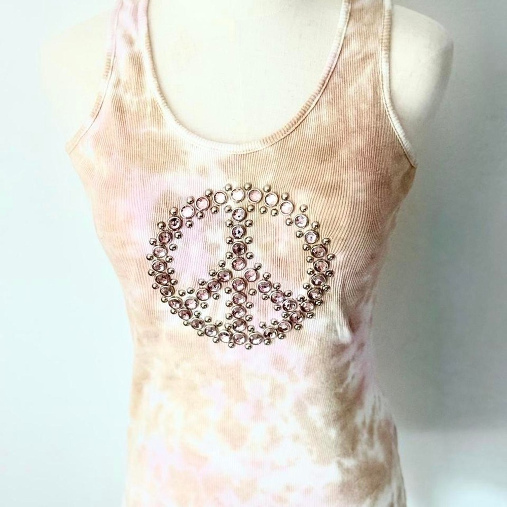Vintage 90's Y2K Voxx Tank Top Rhinestones Metal Studs Peace Sign Sz:Sm Punk